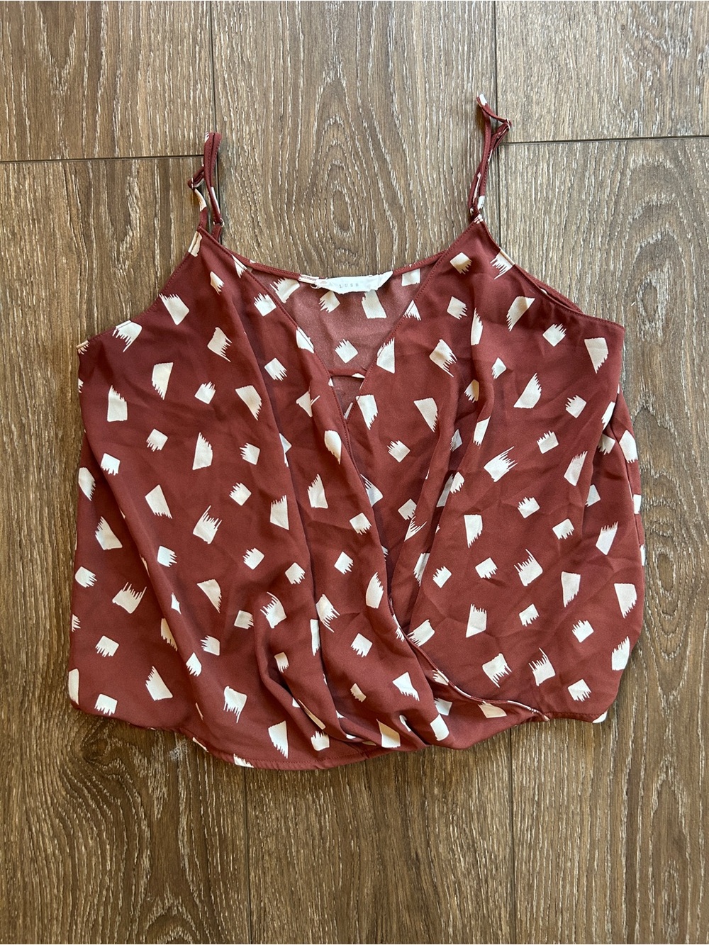 Lush Burgundy and White Abstract Print Surplice Cami